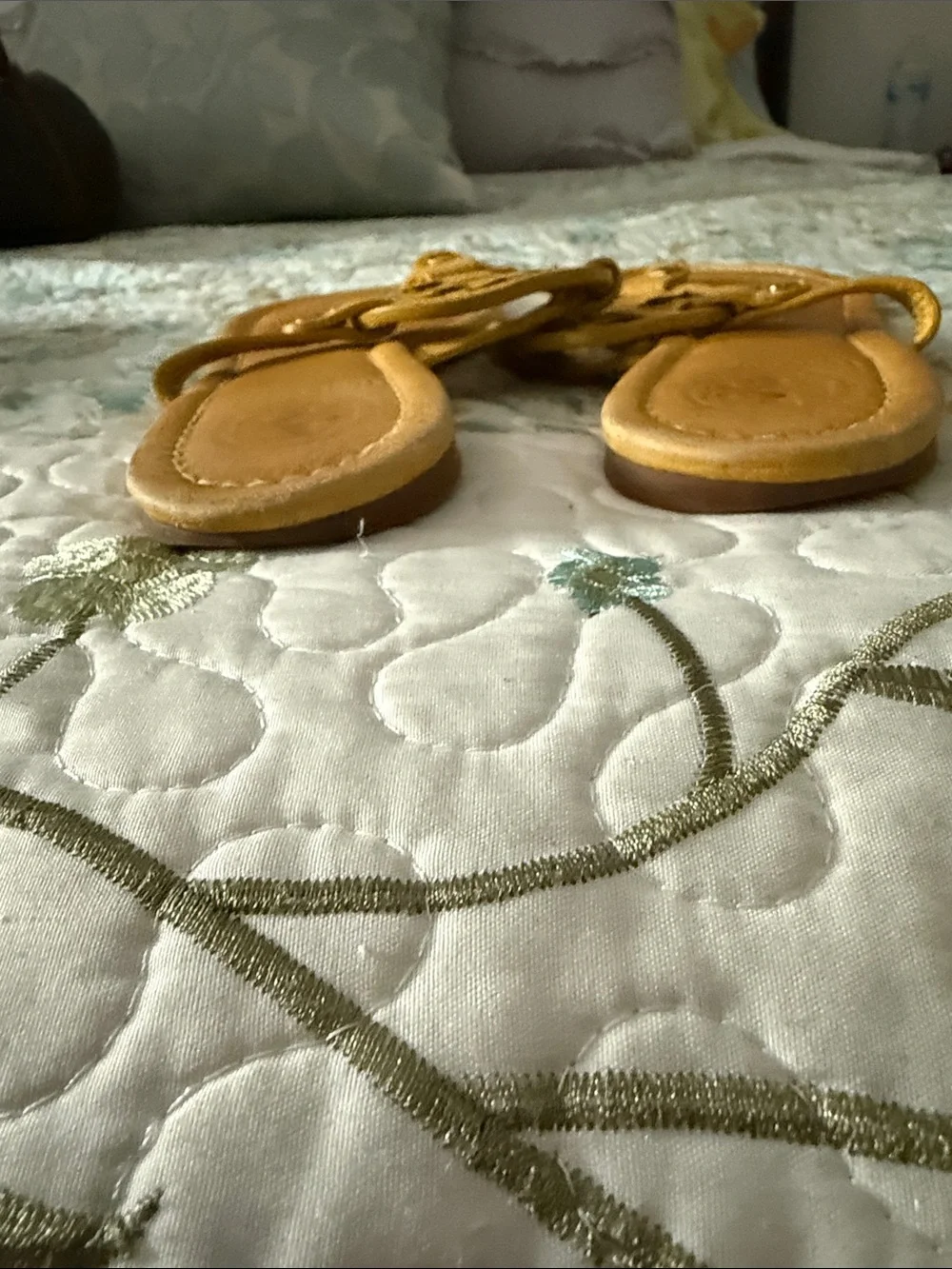 Tory Burch Mustard Yellow Miller Logo Leather Thong Sandals